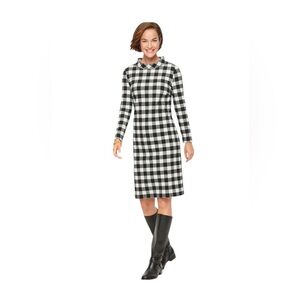 Talbots NWT Mockneck Buffalo Check Shift Dress Size Large Black White Holiday